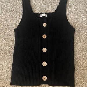 Women’s Black Ribbed Tank Top with Buttons